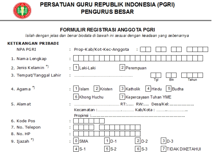 Pendaftaran PGRI Kab. Subang - Persatuan Guru Republik Indonesia Cabang Kab. Subang